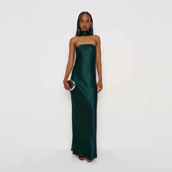 Reformation Oren Silk Dress in Core– Forest. Brand new without tags never worn.